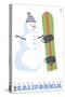 Tahoe-Donner, California, Snowman with Snowboard-Lantern Press-Stretched Canvas