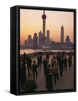 Tai-Chi on the Bund, Oriental Pearl TV Tower and High Rises, Shanghai, China-Keren Su-Framed Stretched Canvas