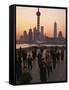 Tai-Chi on the Bund, Oriental Pearl TV Tower and High Rises, Shanghai, China-Keren Su-Framed Stretched Canvas