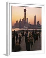 Tai-Chi on the Bund, Oriental Pearl TV Tower and High Rises, Shanghai, China-Keren Su-Framed Premium Photographic Print