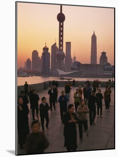 Tai-Chi on the Bund, Oriental Pearl TV Tower and High Rises, Shanghai, China-Keren Su-Mounted Photographic Print