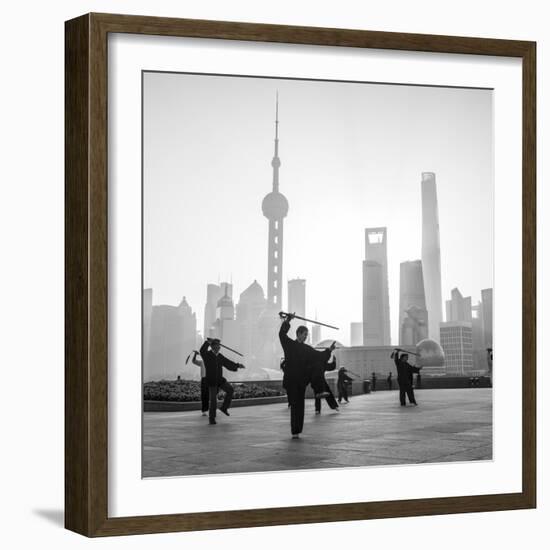 Tai Chi on the Bund (With Pudong Skyline Behind), Shanghai, China-Jon Arnold-Framed Photographic Print