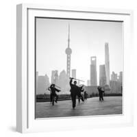 Tai Chi on the Bund (With Pudong Skyline Behind), Shanghai, China-Jon Arnold-Framed Photographic Print