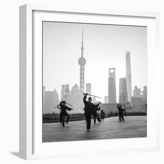 Tai Chi on the Bund (With Pudong Skyline Behind), Shanghai, China-Jon Arnold-Framed Photographic Print