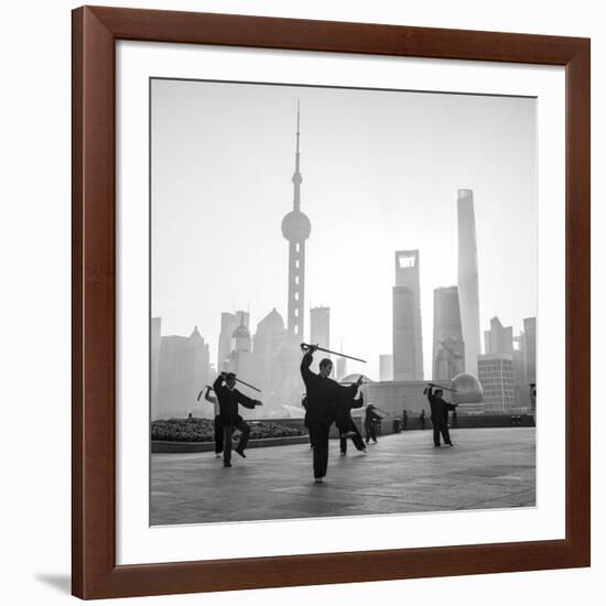 Tai Chi on the Bund (With Pudong Skyline Behind), Shanghai, China-Jon Arnold-Framed Photographic Print