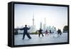 Tai Chi on the Bund (With Pudong Skyline Behind), Shanghai, China-Jon Arnold-Framed Stretched Canvas