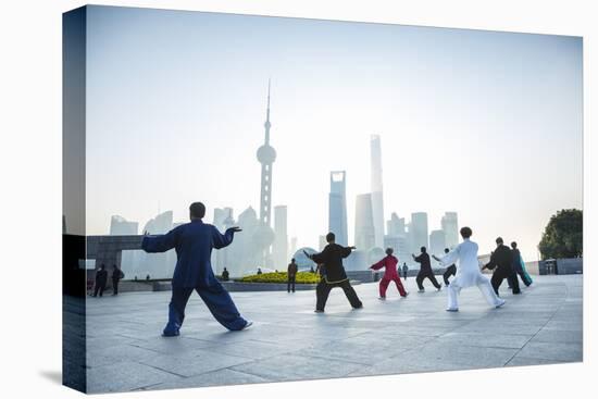 Tai Chi on the Bund (With Pudong Skyline Behind), Shanghai, China-Jon Arnold-Stretched Canvas