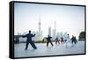 Tai Chi on the Bund (With Pudong Skyline Behind), Shanghai, China-Jon Arnold-Framed Stretched Canvas