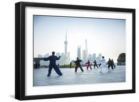 Tai Chi on the Bund (With Pudong Skyline Behind), Shanghai, China-Jon Arnold-Framed Photographic Print