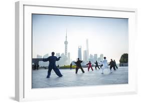 Tai Chi on the Bund (With Pudong Skyline Behind), Shanghai, China-Jon Arnold-Framed Photographic Print