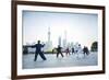 Tai Chi on the Bund (With Pudong Skyline Behind), Shanghai, China-Jon Arnold-Framed Photographic Print