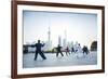 Tai Chi on the Bund (With Pudong Skyline Behind), Shanghai, China-Jon Arnold-Framed Photographic Print