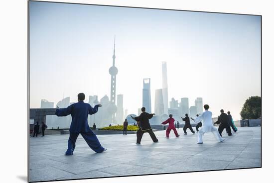 Tai Chi on the Bund (With Pudong Skyline Behind), Shanghai, China-Jon Arnold-Mounted Photographic Print