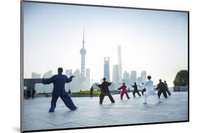 Tai Chi on the Bund (With Pudong Skyline Behind), Shanghai, China-Jon Arnold-Mounted Photographic Print