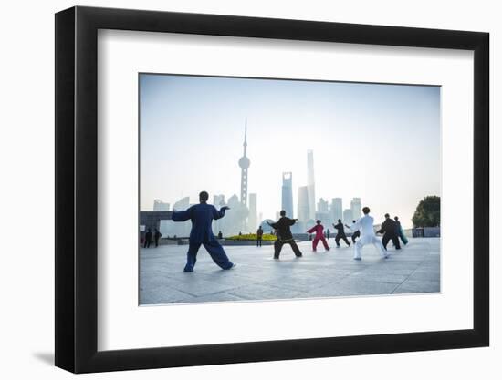 Tai Chi on the Bund (With Pudong Skyline Behind), Shanghai, China-Jon Arnold-Framed Premium Photographic Print