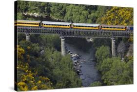 Taieri Gorge Train Crossing Taieri River, South Island, New Zealand-David Wall-Stretched Canvas