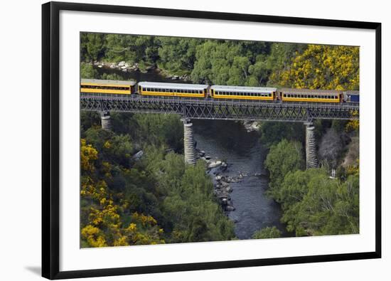 Taieri Gorge Train Crossing Taieri River, South Island, New Zealand-David Wall-Framed Photographic Print