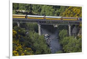 Taieri Gorge Train Crossing Taieri River, South Island, New Zealand-David Wall-Framed Photographic Print