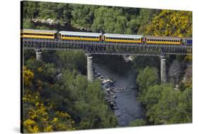 Taieri Gorge Train Crossing Taieri River, South Island, New Zealand-David Wall-Stretched Canvas