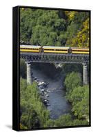 Taieri Gorge Train Crossing Taieri River, South Island, New Zealand-David Wall-Framed Stretched Canvas