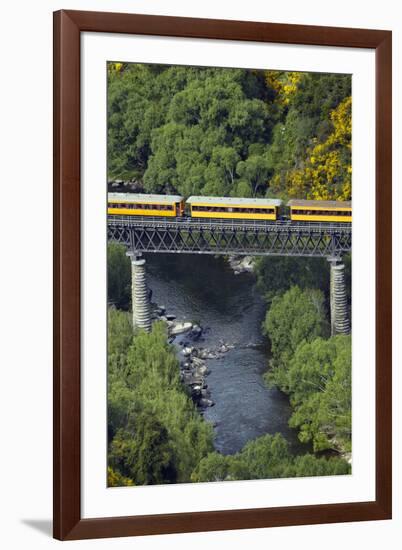 Taieri Gorge Train Crossing Taieri River, South Island, New Zealand-David Wall-Framed Photographic Print