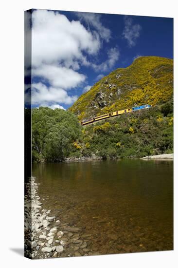 Taieri River and Taieri Gorge Train, South Island, New Zealand-David Wall-Stretched Canvas