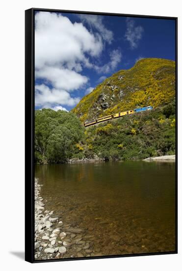Taieri River and Taieri Gorge Train, South Island, New Zealand-David Wall-Framed Stretched Canvas