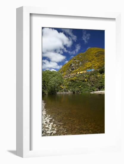 Taieri River and Taieri Gorge Train, South Island, New Zealand-David Wall-Framed Photographic Print