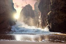 Fantastic Big Rocks and Ocean Waves at Sundown Time. Dramatic Scene. Beauty World Landscape.-Taiga-Photographic Print