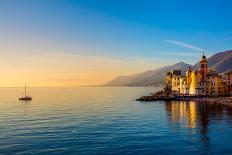 Mediterranean Sea at Sunrise, Small Old Town and Yacht - Europe, Italy, Camogli-Taiga-Photographic Print