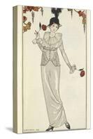 Tailleur de satin gris de perle, chapeau de paille noir-Georges Barbier-Stretched Canvas