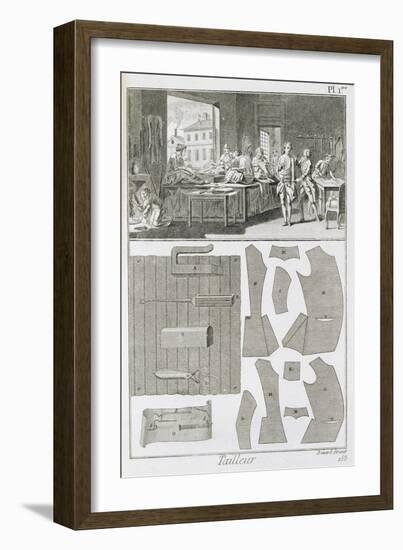 Tailor's Workshop and Patterns, from the 'Encyclopedie Des Sciences et Metiers' by Denis Diderot-null-Framed Giclee Print