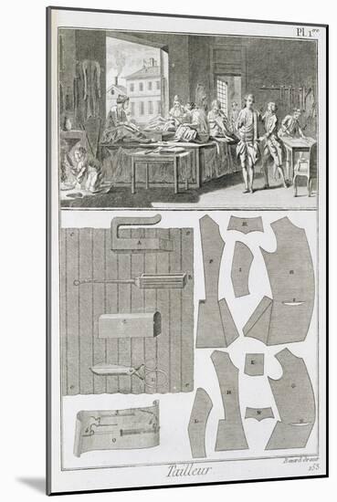 Tailor's Workshop and Patterns, from the 'Encyclopedie Des Sciences et Metiers' by Denis Diderot-null-Mounted Giclee Print