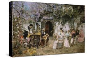 Tailors and Guitarist in the Garden-Jose Gallegos Y Arnosa-Stretched Canvas