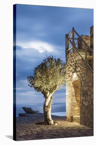 Tainaron Blue Retreat in Mani, Greece. Exterior View of an Alcove in a Stone Wall and a Tree-George Meitner-Stretched Canvas