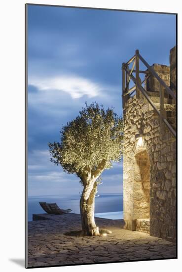 Tainaron Blue Retreat in Mani, Greece. Exterior View of an Alcove in a Stone Wall and a Tree-George Meitner-Mounted Photographic Print