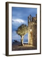 Tainaron Blue Retreat in Mani, Greece. Exterior View of an Alcove in a Stone Wall and a Tree-George Meitner-Framed Photographic Print