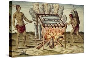 Taino Natives Cooking Fish-null-Stretched Canvas