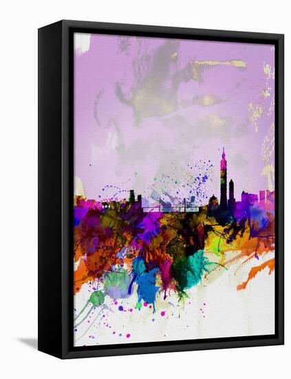 Taipei Watercolor Skyline-NaxArt-Framed Stretched Canvas