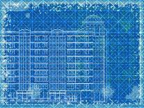 Grunge Horizontal Architectural Background with Elements of Plan and Facade Drawings-tairen-Framed Art Print