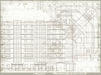 Grunge Blue Horizontal Architectural Background with Elements of Plan and Facade Drawings-tairen-Framed Art Print