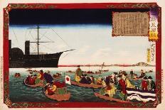 American Navy Commodore Matthew Perry arrives in Japan, August 7, 1853, Woodblock Print-Taiso Yoshitoshi-Framed Stretched Canvas