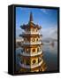 Taiwan, Kaohsiung, Lotus Pond, Dragon and Tiger Tower Temple with Bridge Leading to Spring and Autu-Jane Sweeney-Framed Stretched Canvas