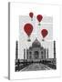 Taj Mahal and Red Hot Air Balloons-Fab Funky-Stretched Canvas