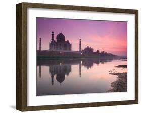 Taj Mahal From Along the Yamuna River at Dusk, India-Walter Bibikow-Framed Premium Photographic Print