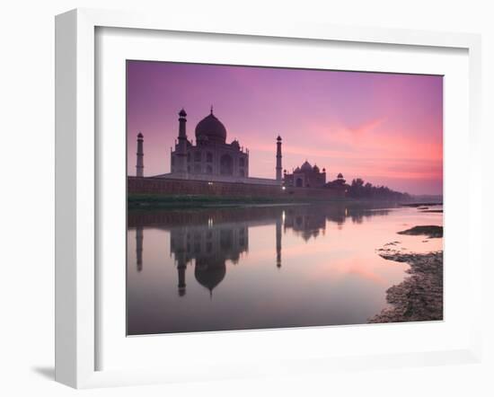 Taj Mahal From Along the Yamuna River at Dusk, India-Walter Bibikow-Framed Premium Photographic Print