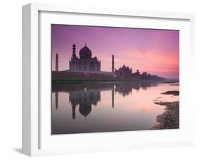 Taj Mahal From Along the Yamuna River at Dusk, India-Walter Bibikow-Framed Premium Photographic Print