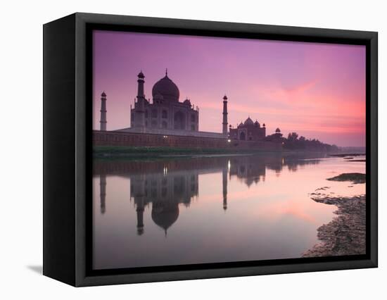 Taj Mahal From Along the Yamuna River at Dusk, India-Walter Bibikow-Framed Stretched Canvas
