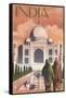 Taj Mahal, India - Lithograph Style-Lantern Press-Framed Stretched Canvas