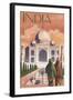 Taj Mahal, India - Lithograph Style-Lantern Press-Framed Art Print